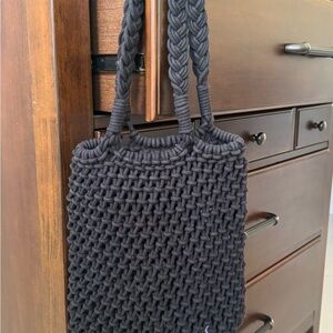 J Crew Cadiz Black Woven Rope Tote Bag